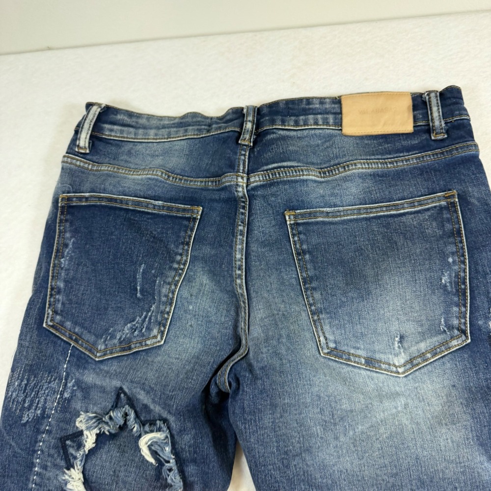 Valabasas Mens Size 34 Distressed Patchwork Slim Fit Jeans Blue Paint Splatter